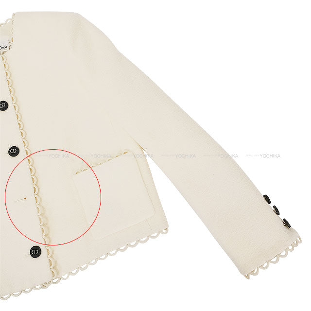 [Pre-loved] Dior Plainly colored jacket CDbutton Cropped Jacket Double-faced Virgin Wool Boucle Ecru White Wool/Nylon/Silk ♯34 84716 411V57P1571[LIKE NEW][Authentic]