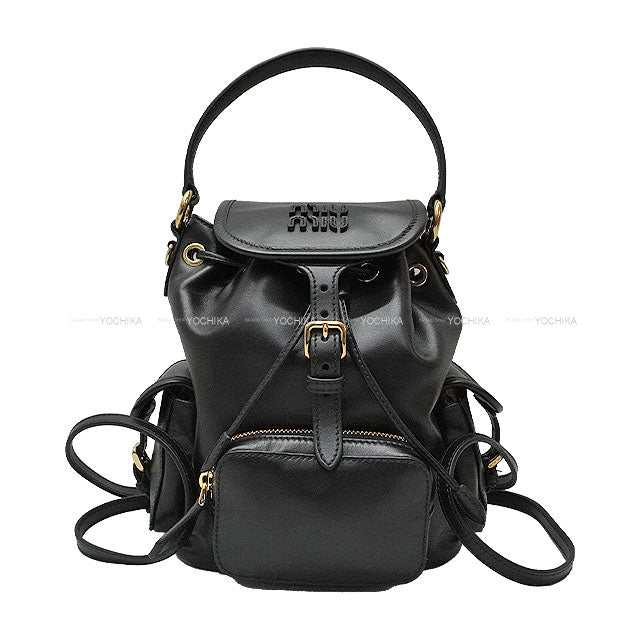 Miu Miu Backpack/daypack/Ruck sack Leather Backpack Noir (Black) Calf Gold HW 5BZ043[EXCELLENT][Authentic]