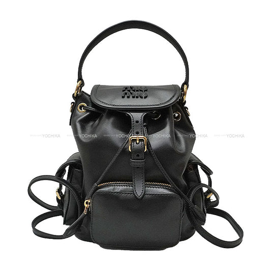 Miu Miu Backpack/daypack/Ruck sack Leather Backpack Noir (Black) Calf Gold HW 5BZ043[EXCELLENT][Authentic]