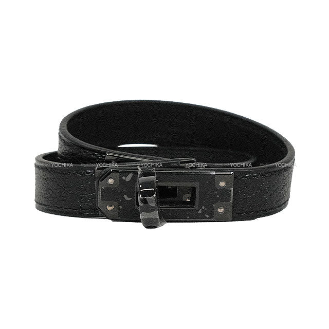 HERMES bracelet Leather Kelly Double Tour Monochrome So Black #T2 Noir (Black) Chevre Chamkila Black HW Stamp W[BRAND NEW][Authentic]