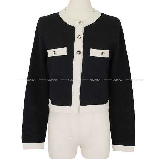 2024 Cruise CHANEL Cardigan Border COCO Button Bicolor Noir (Black)/Blanc (White) Cashmere #36 Silver HW P76462[EXCELLENT][Authentic]