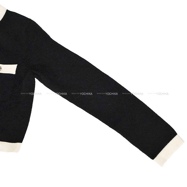2024 Cruise CHANEL Cardigan Border COCO Button Bicolor Noir (Black)/Blanc (White) Cashmere #36 Silver HW P76462[EXCELLENT][Authentic]