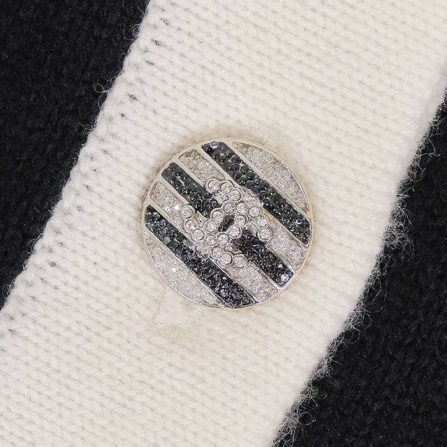 2024 Cruise CHANEL Cardigan Border COCO Button Bicolor Noir (Black)/Blanc (White) Cashmere #36 Silver HW P76462[EXCELLENT][Authentic]