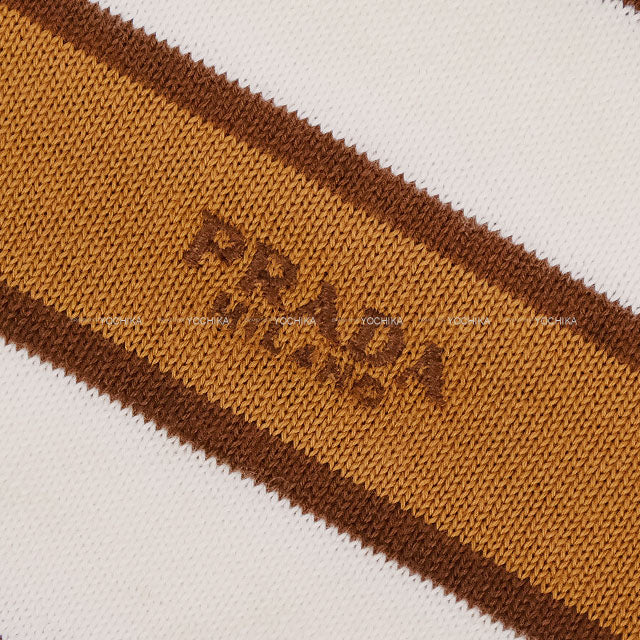 PRADA Cardigan Stripe Short Sleeve Camel/Beige Cotton #36 P25N62[BRAND NEW][Authentic]