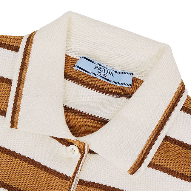 PRADA Cardigan Stripe Short Sleeve Camel/Beige Cotton #36 P25N62[BRAND NEW][Authentic]