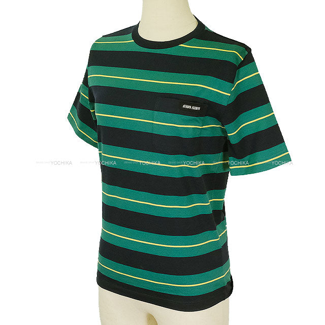 Miu Miu Short sleeve t shirt Stripe jersey Billiards green/Blue Cotton #S MJN537[BRAND NEW][Authentic]