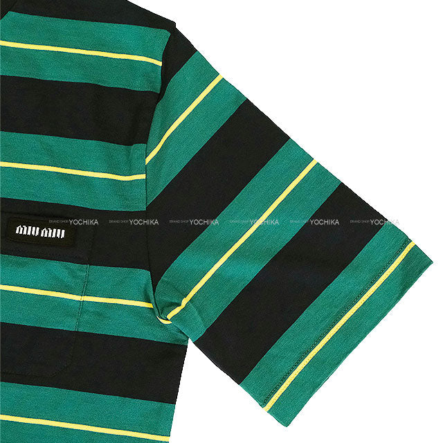 Miu Miu Short sleeve t shirt Stripe jersey Billiards green/Blue Cotton #S MJN537[BRAND NEW][Authentic]