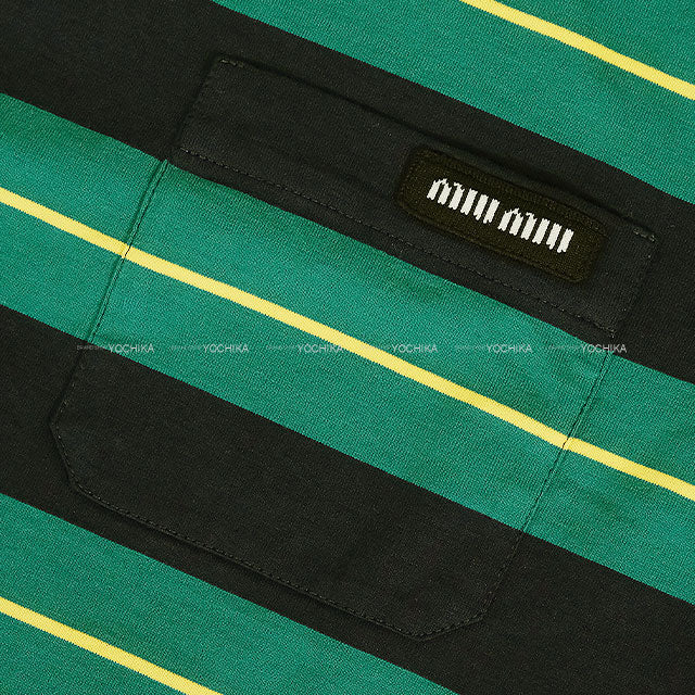 Miu Miu Short sleeve t shirt Stripe jersey Billiards green/Blue Cotton #S MJN537[BRAND NEW][Authentic]