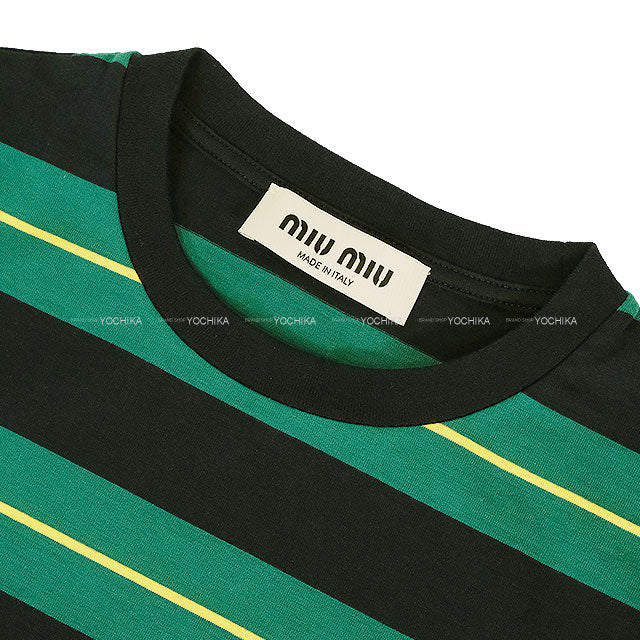 Miu Miu Short sleeve t shirt Stripe jersey Billiards green/Blue Cotton #S MJN537[BRAND NEW][Authentic]