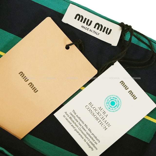 Miu Miu Tube top Stripe jersey Tops Billiards green/Blue Cotton #S MJT708[BRAND NEW][Authentic]