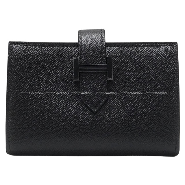 HERMES Bi-fold wallet Bearn Mini Card holder With Coin purse SO BLACK Monochrome Noir (Black) Veau Madame Black HW Stamp W[BRAND NEW][Authentic]