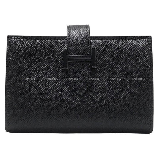HERMES Bi-fold wallet Bearn Mini Card holder With Coin purse SO BLACK Monochrome Noir (Black) Veau Madame Black HW Stamp W[BRAND NEW][Authentic]