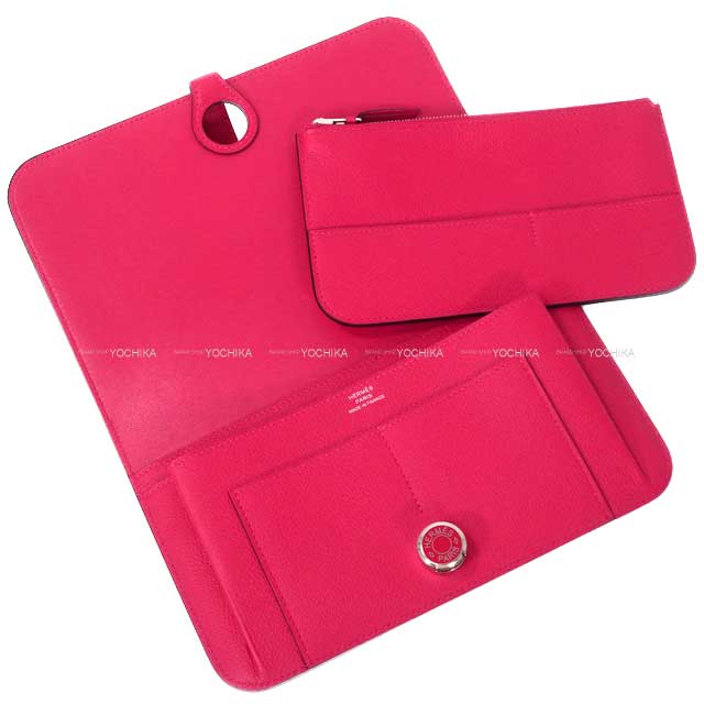 HERMES long wallet Dogon GM Rose Mexicoe Evercolor/Lacquer Silver HW Stamp Y[EXCELLENT][Authentic]