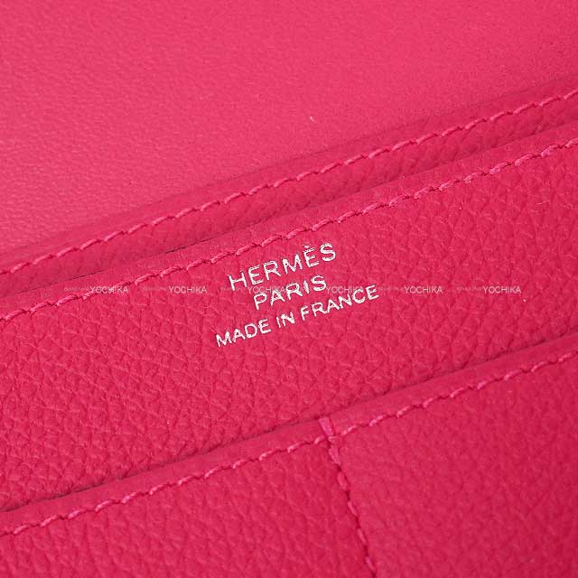 HERMES long wallet Dogon GM Rose Mexicoe Evercolor/Lacquer Silver HW Stamp Y[EXCELLENT][Authentic]
