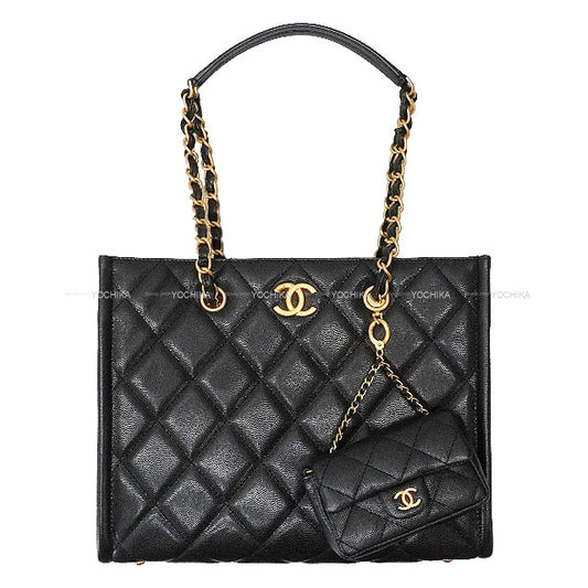 [Pre-loved] A/W 2024～2025 CHANEL tote bag Small Shopping Bag Coco Marc Matrasse with Mini matrasse Charm Noir (Black) Graind Calf(Caviarskin) Gold HW AS4940[LIKE NEW][Authentic]