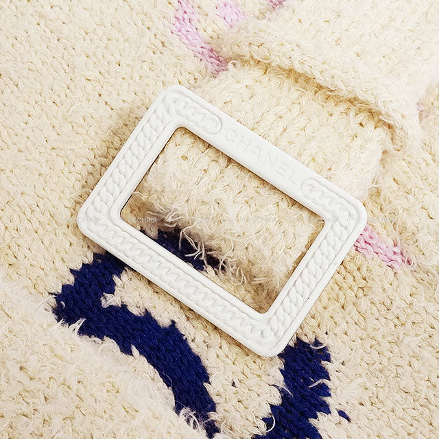 [Pre-loved] 2023AW CHANEL Cardigan Knit Gown with Belt Coco Mark Icon Logo Ecru/Pink/Multicolor Cotton/polyamide/linen 36 P74736[LIKE NEW][Authentic]