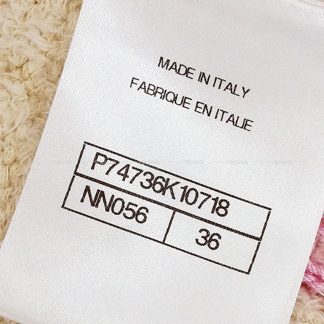 [Pre-loved] 2023AW CHANEL Cardigan Knit Gown with Belt Coco Mark Icon Logo Ecru/Pink/Multicolor Cotton/polyamide/linen 36 P74736[LIKE NEW][Authentic]