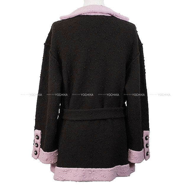 2024AW CHANEL Sweater Long Sleeve Knit V-Neck Bicolor Lion Button Tweed Belt Brown/Light pink Wool 42 P78382[EXCELLENT][Authentic]