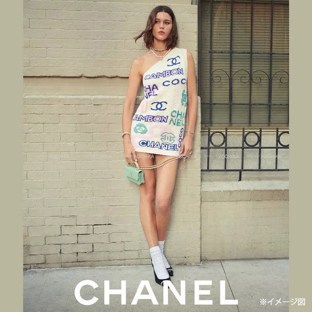 [Pre-loved] CHANEL One‐piece dress Knit mini one shoulder Coco Icon logo Ecru/pink/multicolor Cotton/Polyamide/Linen 38 P74737[LIKE NEW][Authentic]