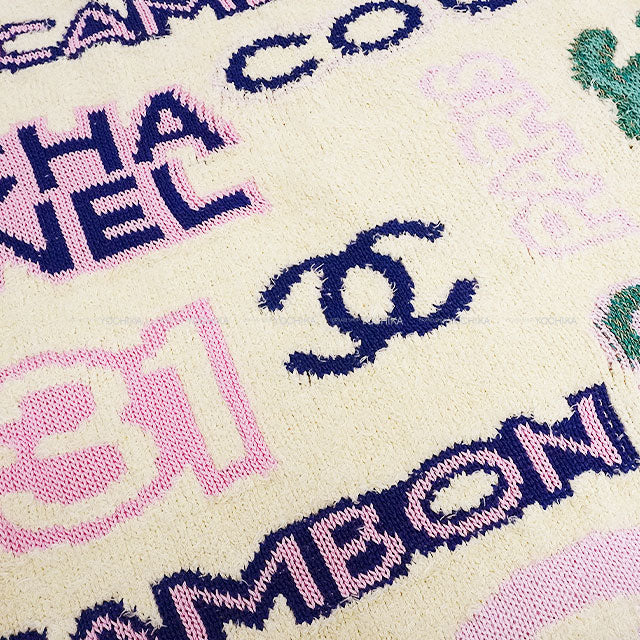 [Pre-loved] CHANEL One‐piece dress Knit mini one shoulder Coco Icon logo Ecru/pink/multicolor Cotton/Polyamide/Linen 38 P74737[LIKE NEW][Authentic]