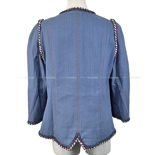 [Pre-loved] CHANEL Plainly colored jacket Denim with Coco Mark buttons and tricolor tweed Blue/Multi color Denim/Cotton 42 P45011[LIKE NEW][Authentic]