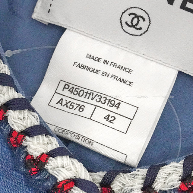 [Pre-loved] CHANEL Plainly colored jacket Denim with Coco Mark buttons and tricolor tweed Blue/Multi color Denim/Cotton 42 P45011[LIKE NEW][Authentic]