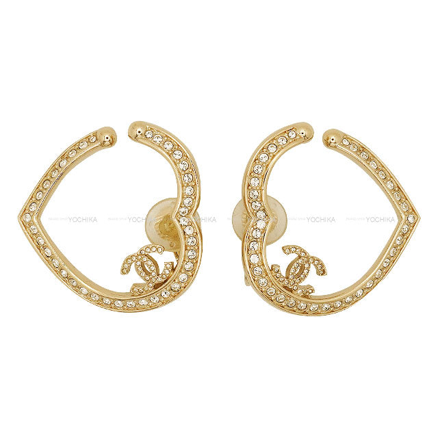 CHANEL earrings Earrings heart motif COCO mark Rhinestones 2023 AW Champagne Gold HW ABB663[EXCELLENT][Authentic]