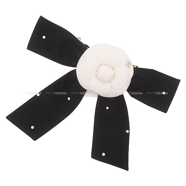 2025 Cruise line CHANEL barretter Bow Barrette Camellia Pearl Ribbon Noir (Black) Cotton/Costume pearl AAA722[BRAND NEW][Authentic]
