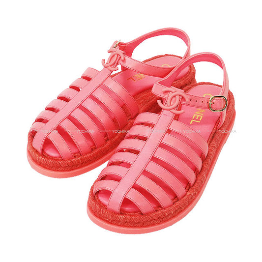 2024 Cruise CHANEL sandals Gladiator Coco Mark Espadrilles Coral Lambskin 39 Champagne Gold HW G45425[EXCELLENT][Authentic]