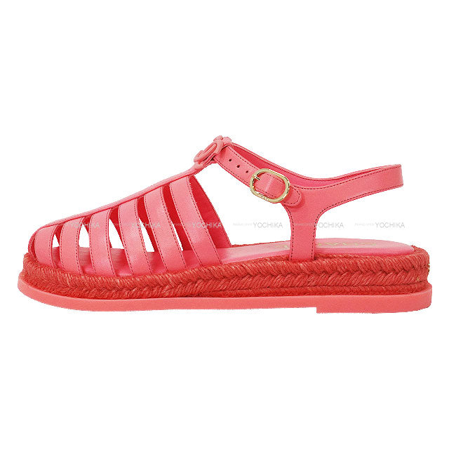 2024 Cruise CHANEL sandals Gladiator Coco Mark Espadrilles Coral Lambskin 39 Champagne Gold HW G45425[EXCELLENT][Authentic]