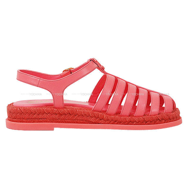 2024 Cruise CHANEL sandals Gladiator Coco Mark EspadrillesCoral Lambskin 39 Champagne Gold HW G45425[EXCELLENT][Authentic]