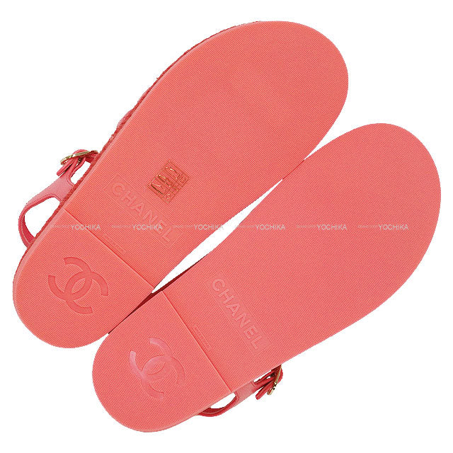 2024 Cruise CHANEL sandals Gladiator Coco Mark Espadrilles Coral Lambskin 39 Champagne Gold HW G45425[EXCELLENT][Authentic]