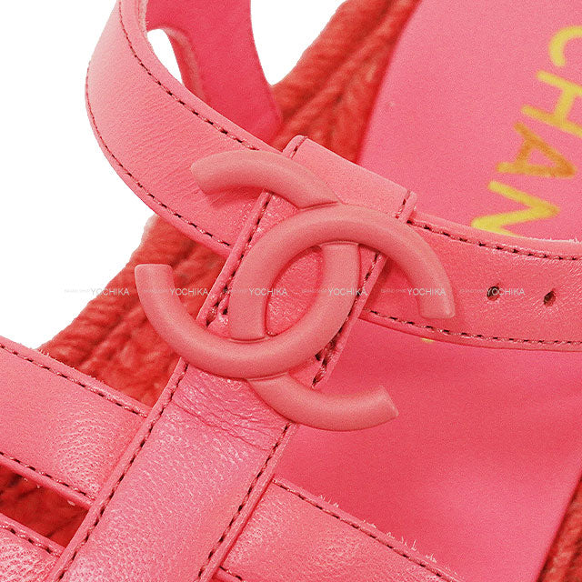 2024 Cruise CHANEL sandals Gladiator Coco Mark Espadrilles Coral Lambskin 39 Champagne Gold HW G45425[EXCELLENT][Authentic]