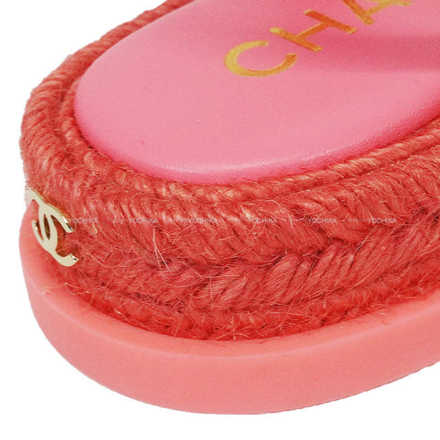 2024 Cruise CHANEL sandals Gladiator Coco Mark EspadrillesCoral Lambskin 39 Champagne Gold HW G45425[EXCELLENT][Authentic]