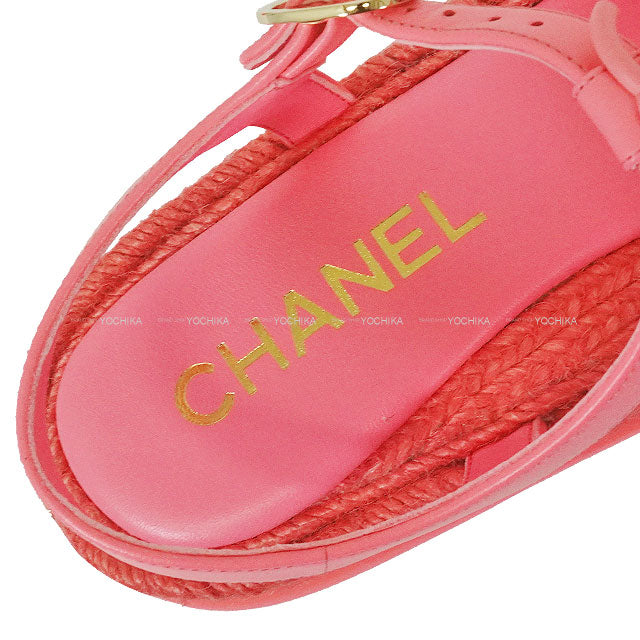 2024 Cruise CHANEL sandals Gladiator Coco Mark EspadrillesCoral Lambskin 39 Champagne Gold HW G45425[EXCELLENT][Authentic]