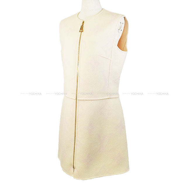 2020SS LOUIS VUITTON One‐piece dress Front Zip Giant Monogram Pink Beige Wool #42 M12061[EXCELLENT][Authentic]