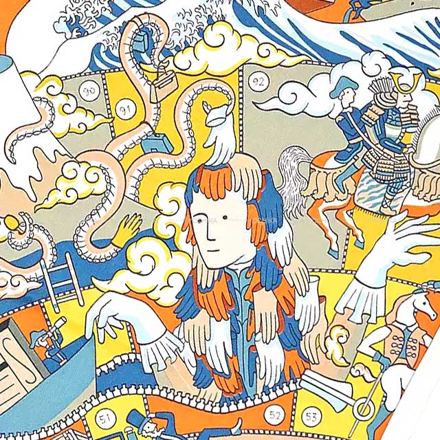 2021AW HERMES scarf Carre 70 L'EPOPEE D'HERMES DETAIL Blanc (White)/Potiron/Multicolor Silk100%[EXCELLENT][Authentic]