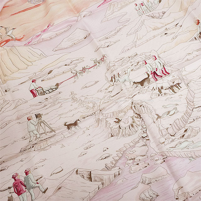 2005 HERMES scarf Carre 90 Hommage l'explorateur Sir Shackleton Soldes Pink Silk100%[EXCELLENT][Authentic]