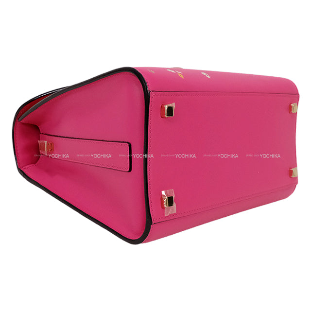 Valextra Handbag Izzide Midium Flower Print Babypink Soft Calfskin Champagne Gold HW N440431[EXCELLENT][Authentic]