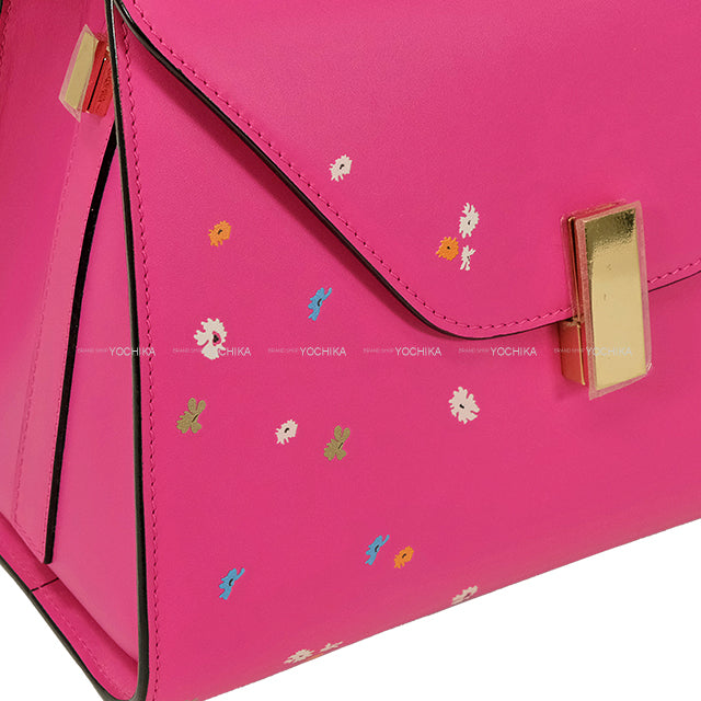 Valextra Handbag Izzide Midium Flower Print Babypink Soft Calfskin Champagne Gold HW N440431[EXCELLENT][Authentic]
