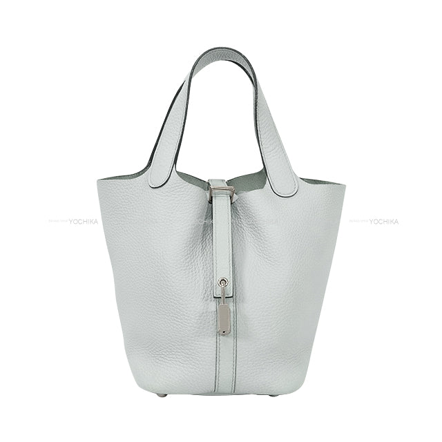 [Pre-loved] HERMES Handbag Picotin Lock 18 PM Bleu Pale Taurillon Clemence Silver HW Stamp U[USED A][Authentic]