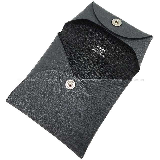 HERMES change purse Bastia Verso Ardoise/Noir (Black) Chevre Mysore Silver HW Stamp W[EXCELLENT][Authentic]