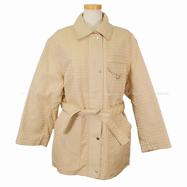 HERMES H Mosaic Belted Safari Jacket Coat beige pale Cashmere/Polyester #36[BRAND NEW][Authentic]