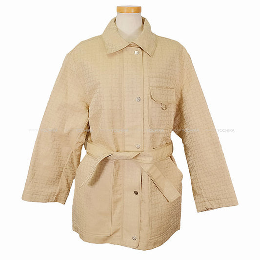 HERMES H Mosaic Belted Safari Jacket Coat beige pale Cashmere/Polyester #36[BRAND NEW][Authentic]