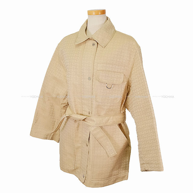 HERMES H Mosaic Belted Safari Jacket Coat beige pale Cashmere/Polyester #36[BRAND NEW][Authentic]