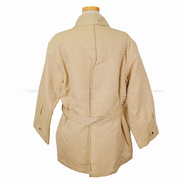 HERMES H Mosaic Belted Safari Jacket Coat beige pale Cashmere/Polyester #36[BRAND NEW][Authentic]