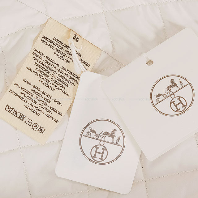 HERMES H Mosaic Belted Safari Jacket Coat beige pale Cashmere/Polyester #36[BRAND NEW][Authentic]