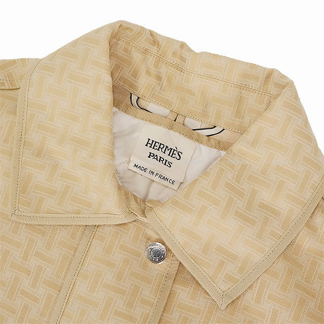 HERMES H Mosaic Belted Safari Jacket Coat beige pale Cashmere/Polyester #36[BRAND NEW][Authentic]