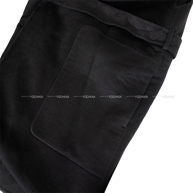 HERMES Vests Long Gillet vest with fringe belt Noir (Black) Cashmere100% #38[EXCELLENT][Authentic]