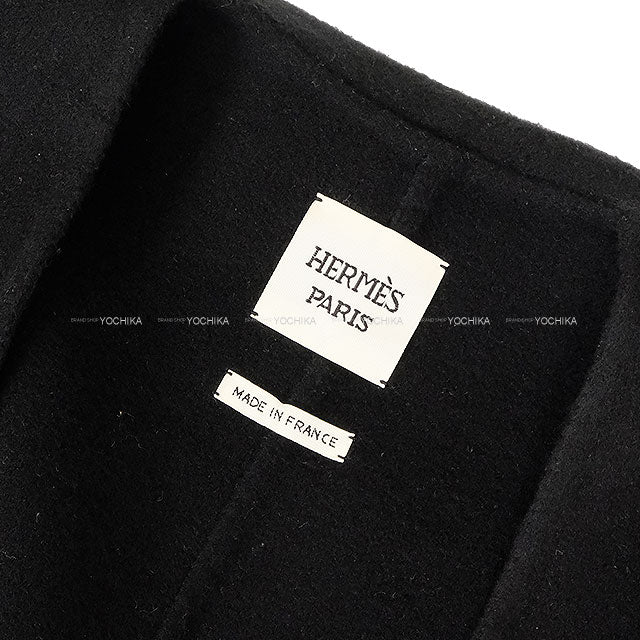 HERMES Vests Long Gillet vest with fringe belt Noir (Black) Cashmere100% #38[EXCELLENT][Authentic]